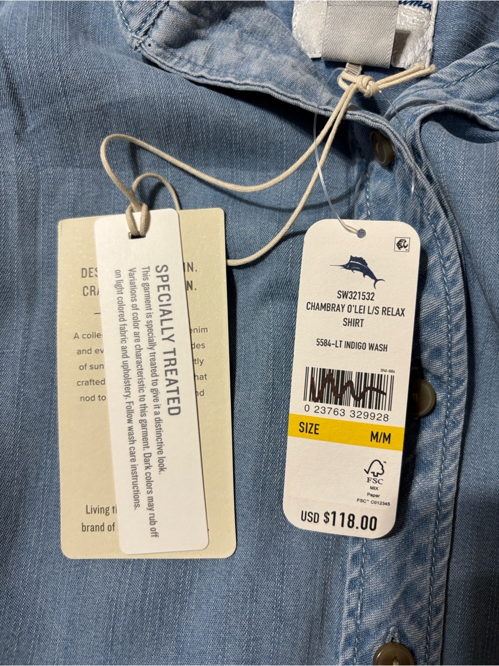 Tommy Bahama chambray o'lei relaxed womens shirt size Medium NWT - Picture 10 of 12
